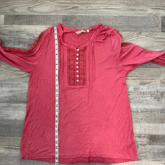 Soft Surroundings pink knit lace panel long sleeve tunic size medium O3 - Picture 10 of 10